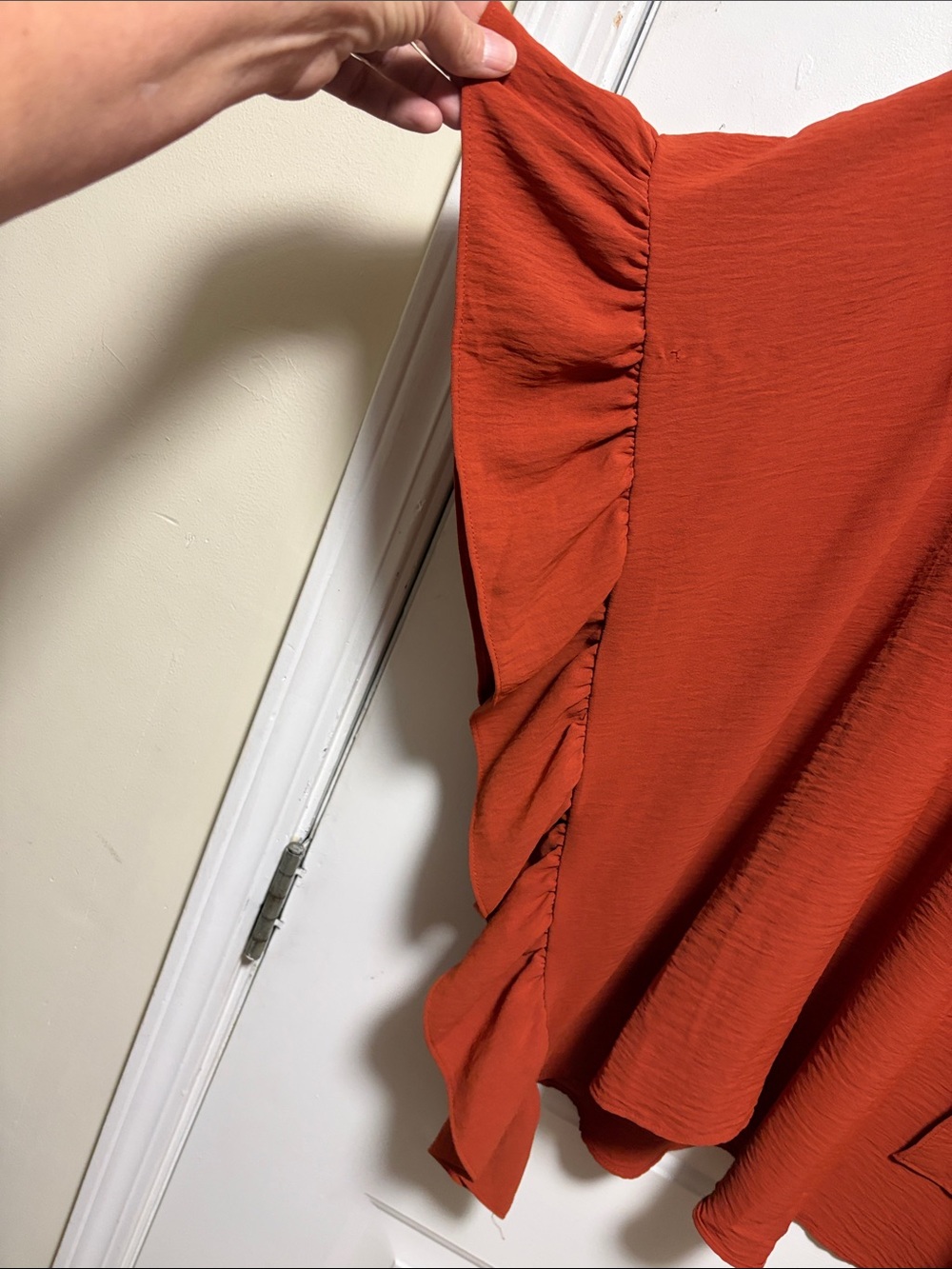 Rust Orange Ruffle-Trim Poncho Shrug - Picture 3 of 6